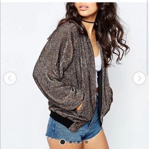 ASOS gold sequin oversized bomber jacket size 6